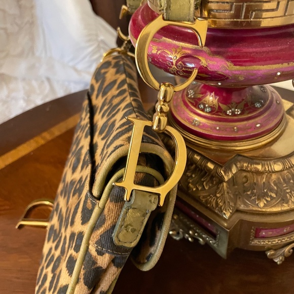 Luxury Rare Christian Dior RiveGauche Paris IconicOstrich trim Leopard SaddleBag - Picture 7 of 8